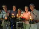 Loi Krathong festival, Krabi, Thailand: With our friends from Catspaw, ready to launch our little baskets for good fortune